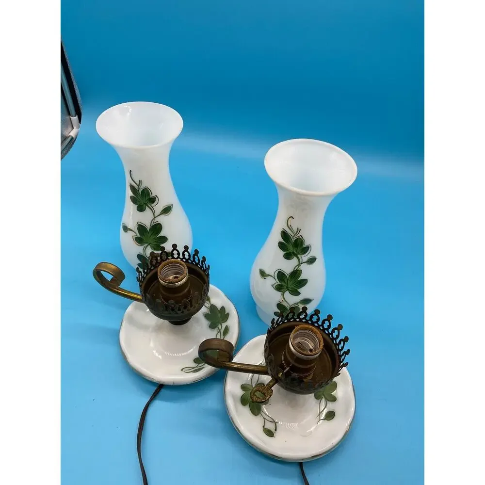Pair Vintage Hand-Painted Glass Lamps 14